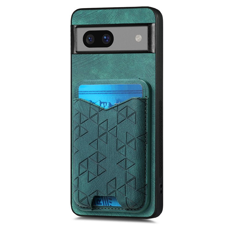 For Google Pixel 7a Case Imprinted Pattern Card Holder Kickstand Leather Back Cover - Green