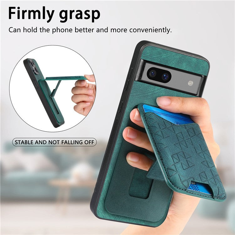 For Google Pixel 7a Case Imprinted Pattern Card Holder Kickstand Leather Back Cover - Green