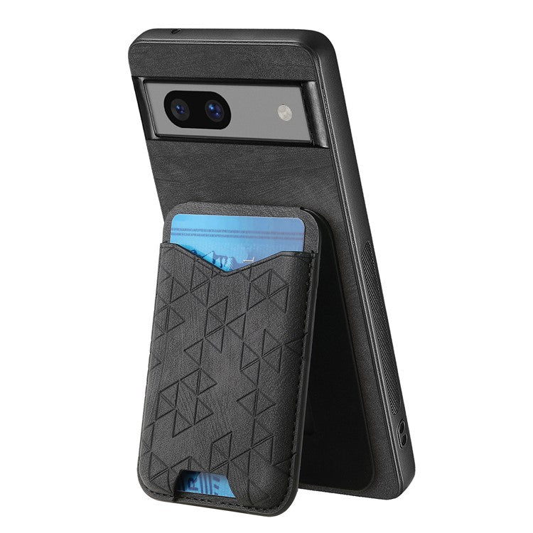 For Google Pixel 7a Case Imprinted Pattern Card Holder Kickstand Leather Back Cover - Black
