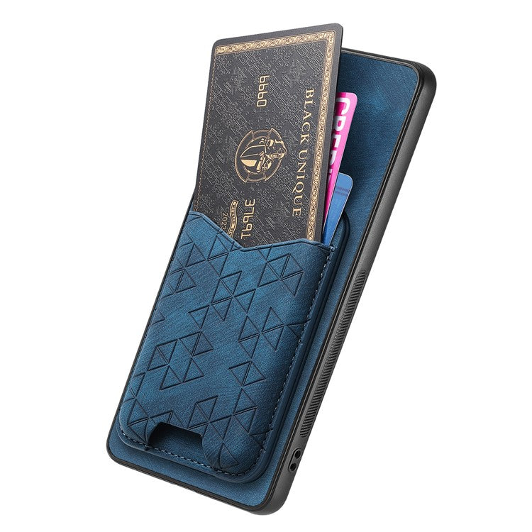 For Google Pixel 7a Case Imprinted Pattern Card Holder Kickstand Leather Back Cover - Blue