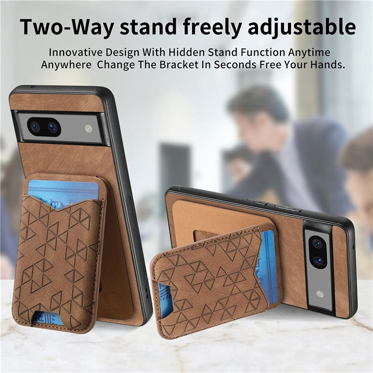 For Google Pixel 7a Case Imprinted Pattern Card Holder Kickstand Leather Back Cover - Brown
