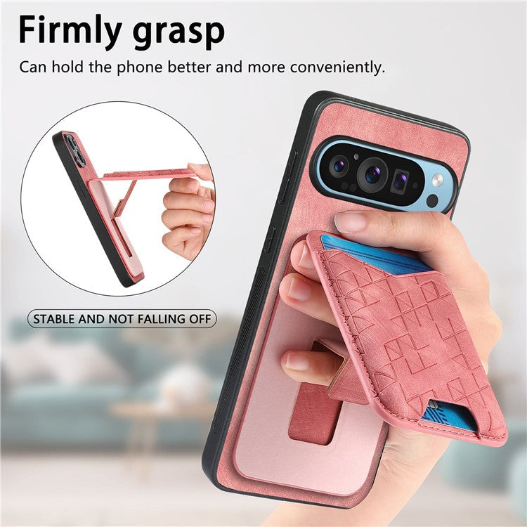 For Google Pixel 9 Pro XL Case Imprinted Pattern Card Holder Kickstand Leather Back Cover - Pink