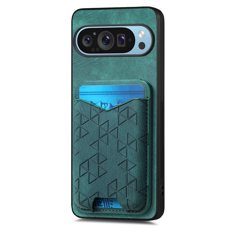 For Google Pixel 9 Pro XL Case Imprinted Pattern Card Holder Kickstand Leather Back Cover - Green