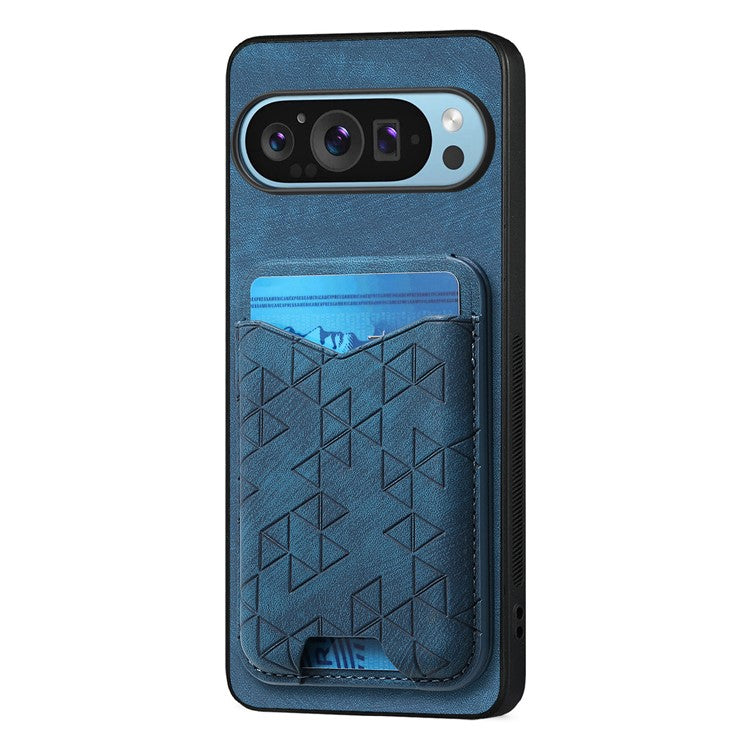 For Google Pixel 9 Pro XL Case Imprinted Pattern Card Holder Kickstand Leather Back Cover - Blue
