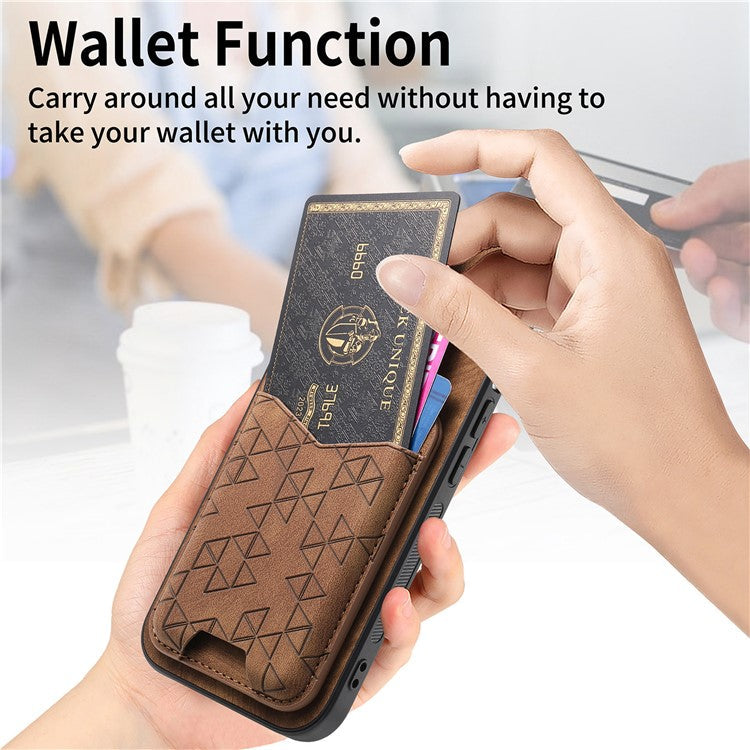 For Google Pixel 9 Pro XL Case Imprinted Pattern Card Holder Kickstand Leather Back Cover - Brown