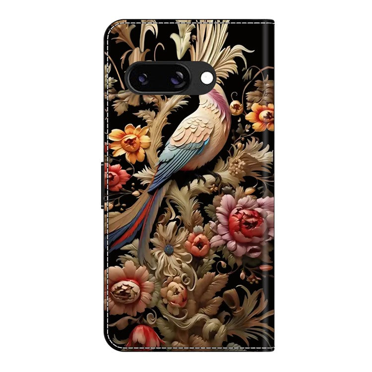 For Google Pixel 9a Case PU Leather Wallet Phone Cover with Stand - Vintage Flower and Bird