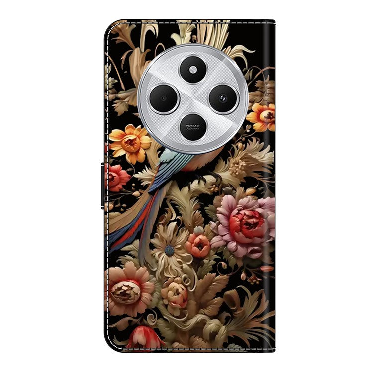 PU Leather Case For Xiaomi Redmi 14C 4G / 14R 5G / Poco C75 4G Wallet Phone Cover with Stand - Vintage Flower and Bird