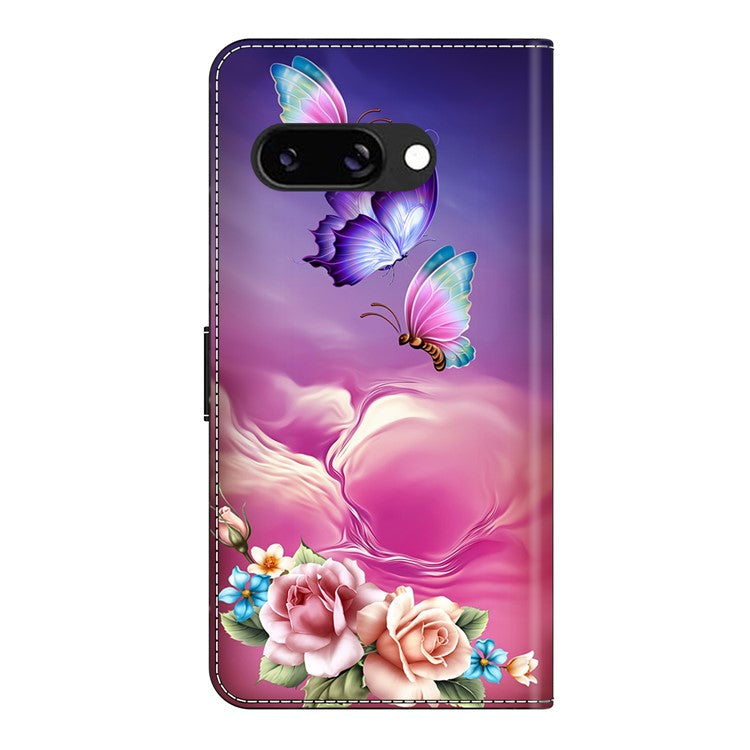 For Google Pixel 9a Case Pattern Printed Protective Cover TPU+PU Leather Flip Phone Case - Butterfly Flower