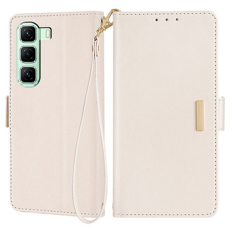 For Infinix Hot 50 4G Leather Wallet Case RFID Blocking Stand Cover with Hand Strap - White
