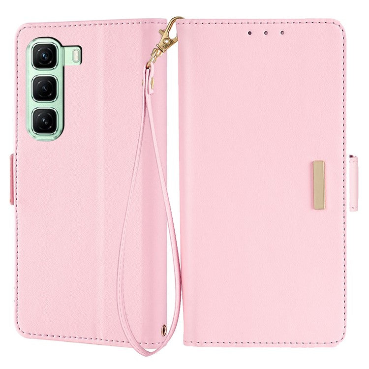 For Infinix Hot 50 4G Leather Wallet Case RFID Blocking Stand Cover with Hand Strap - Pink