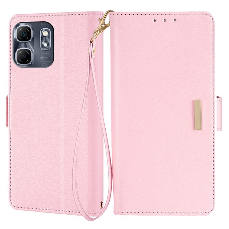 For Infinix Hot 50i 4G Leather Wallet Case RFID Blocking Stand Cover with Hand Strap - Pink