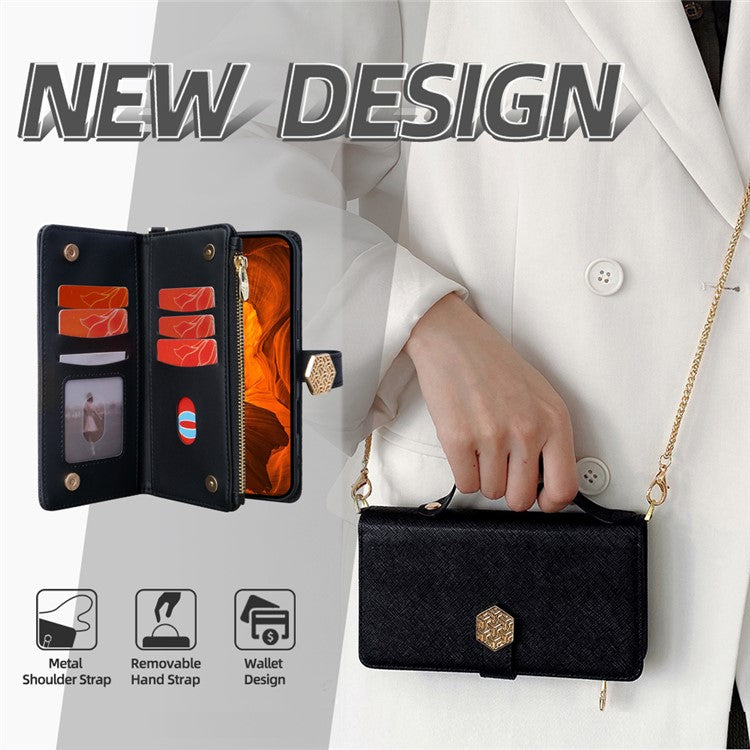 Case For Xiaomi Redmi 14C 4G / 14R 5G / Poco C75 4G Cross Texture PU Leather+TPU Wallet Phone Cover with Strap - Black