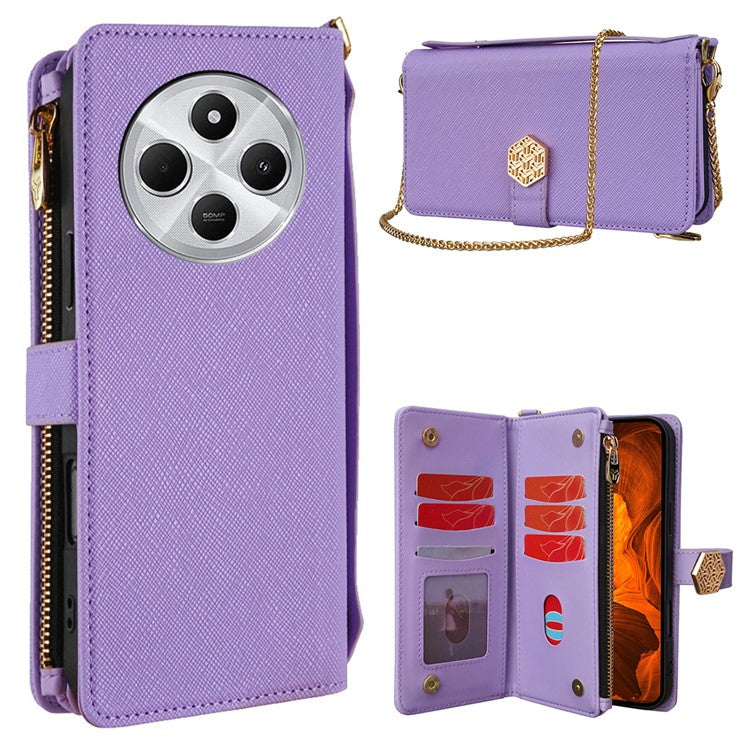 Case For Xiaomi Redmi 14C 4G / 14R 5G / Poco C75 4G Cross Texture PU Leather+TPU Wallet Phone Cover with Strap - Purple
