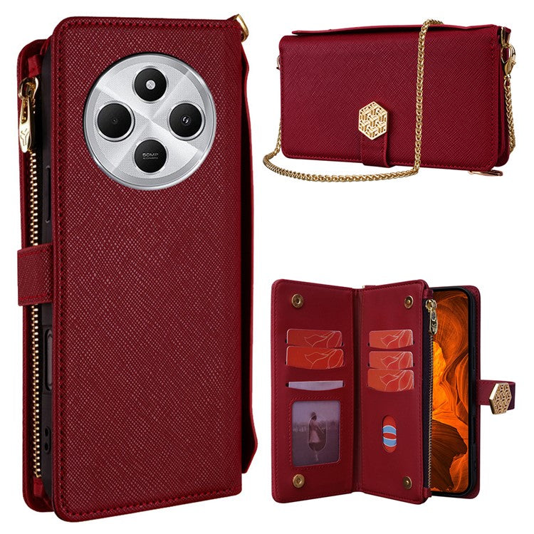 Case For Xiaomi Redmi 14C 4G / 14R 5G / Poco C75 4G Cross Texture PU Leather+TPU Wallet Phone Cover with Strap - Red