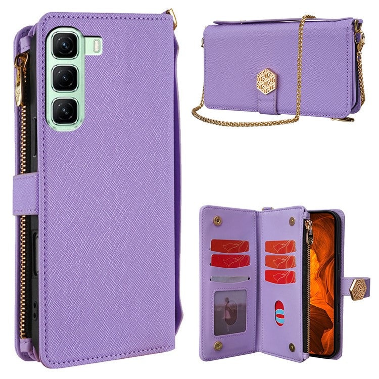For Infinix Hot 50 4G Case Cross Texture PU Leather+TPU Wallet Phone Cover with Strap - Purple