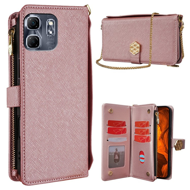 For Infinix Hot 50i 4G Case Cross Texture PU Leather+TPU Wallet Phone Cover with Strap - Rose Gold