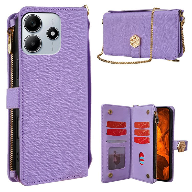 For Xiaomi Redmi Note 14 5G Case Cross Texture PU Leather+TPU Wallet Phone Cover with Strap - Purple