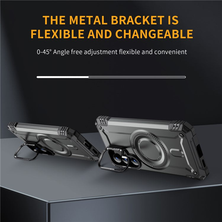 For Samsung Galaxy S25 / S24 Case Compatible with MagSafe Metal Lens Frame Kickstand PC+TPU Mobile Cover - Grey