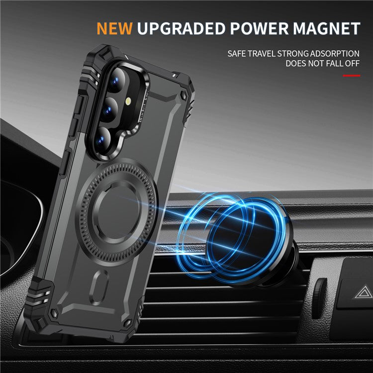 For Samsung Galaxy S25 / S24 Case Compatible with MagSafe Metal Lens Frame Kickstand PC+TPU Mobile Cover - Grey