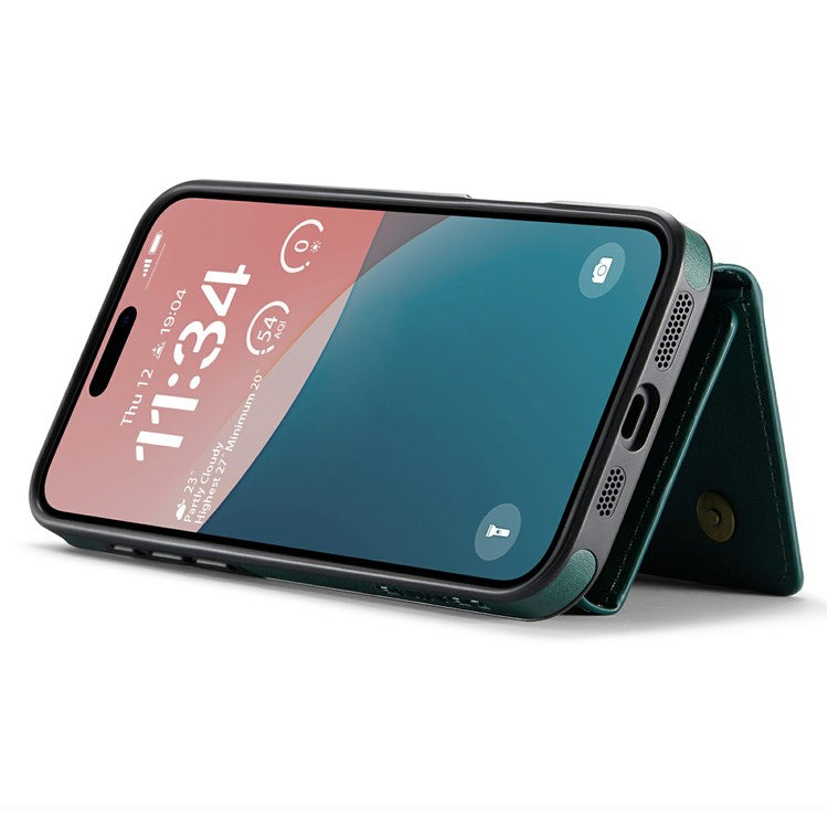 DG.MING M6 Series For iPhone 16 Plus Case Magnetic Wallet PU+PC+TPU Phone Cover - Green