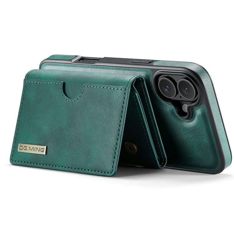 DG.MING M6 Series For iPhone 16 Plus Case Magnetic Wallet PU+PC+TPU Phone Cover - Green