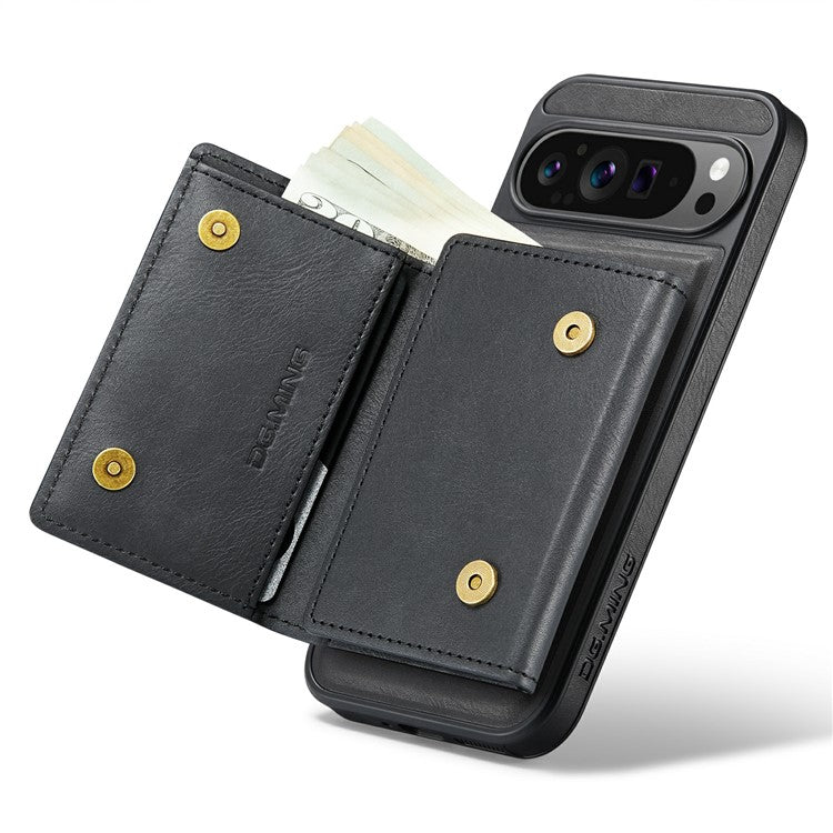 DG.MING M6 Series For Google Pixel 9 / Pixel 9 Pro Case Magnetic Wallet PU+PC+TPU Phone Cover - Black