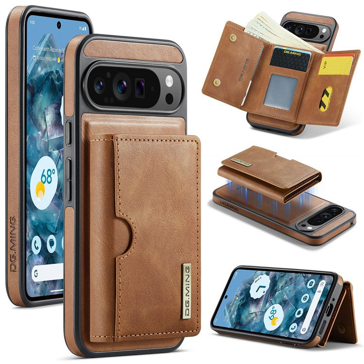 DG.MING M6 Series For Google Pixel 9 / Pixel 9 Pro Case Magnetic Wallet PU+PC+TPU Phone Cover - Brown