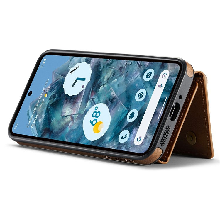 DG.MING M6 Series For Google Pixel 9 / Pixel 9 Pro Case Magnetic Wallet PU+PC+TPU Phone Cover - Brown