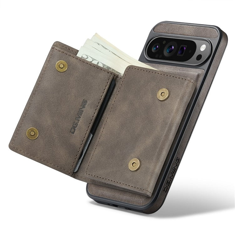 DG.MING M6 Series For Google Pixel 9 / Pixel 9 Pro Case Magnetic Wallet PU+PC+TPU Phone Cover - Coffee