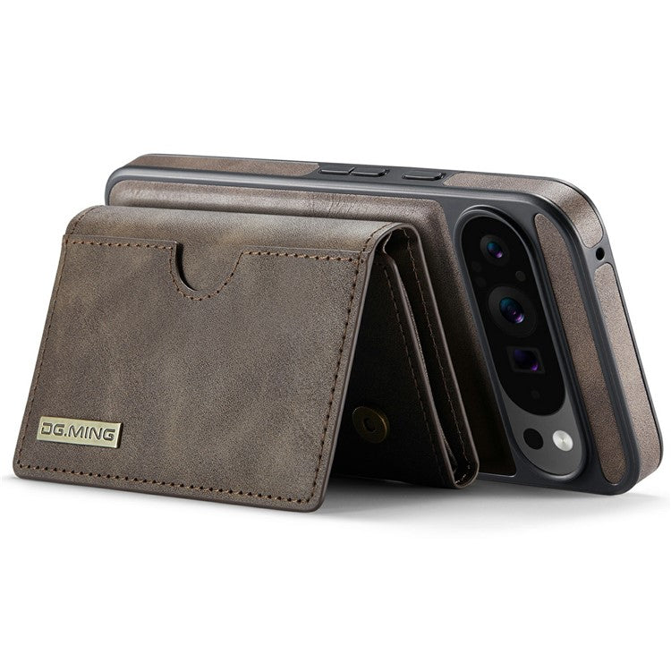 DG.MING M6 Series For Google Pixel 9 / Pixel 9 Pro Case Magnetic Wallet PU+PC+TPU Phone Cover - Coffee