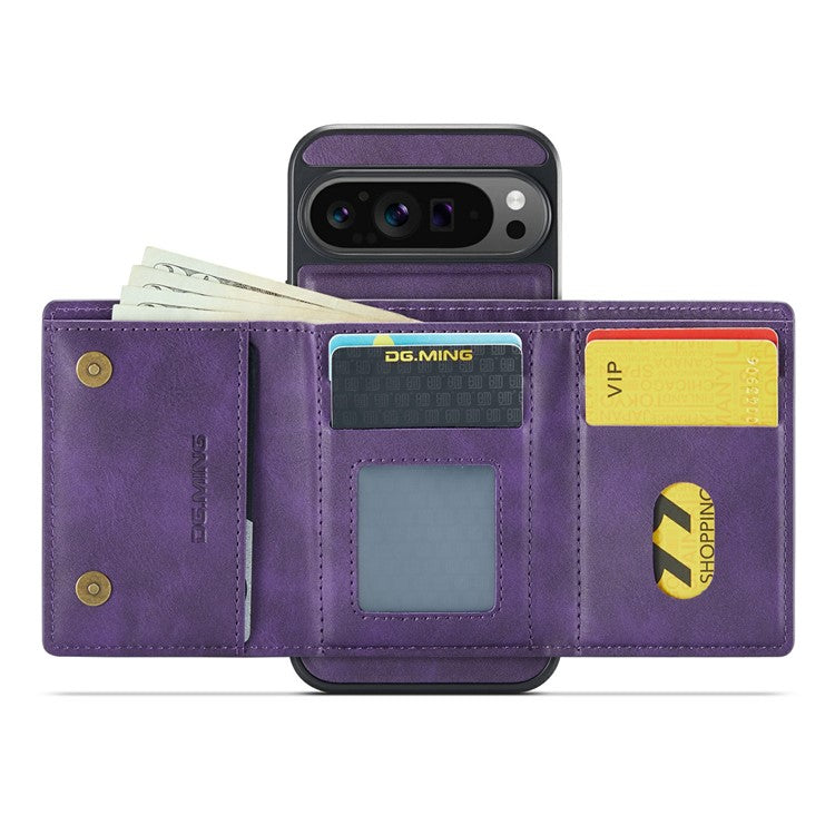 DG.MING M6 Series For Google Pixel 9 / Pixel 9 Pro Case Magnetic Wallet PU+PC+TPU Phone Cover - Purple