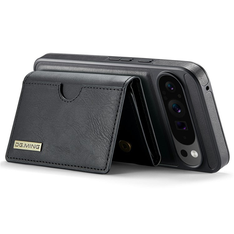 DG.MING M6 Series For Google Pixel 9 Pro XL Case Magnetic Wallet PU+PC+TPU Phone Cover - Black