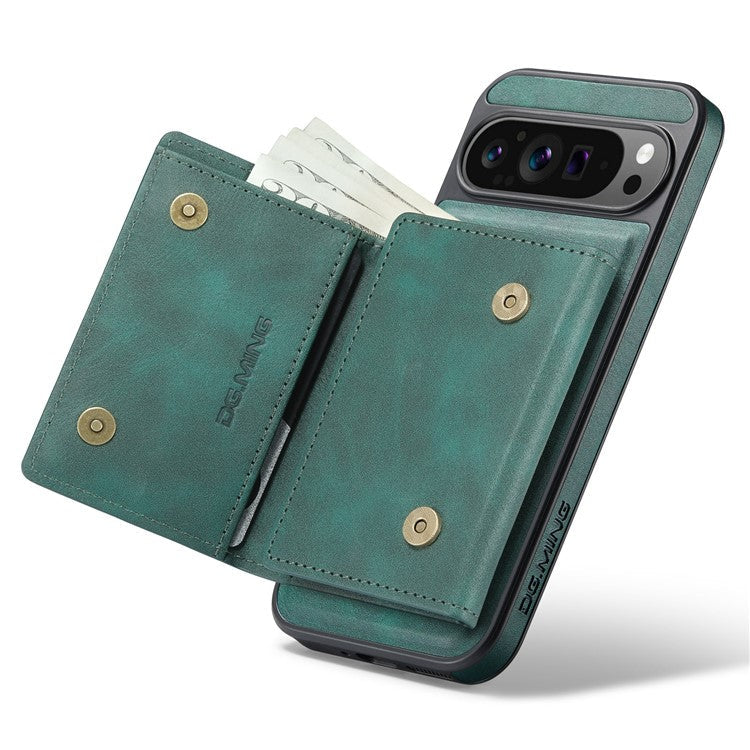 DG.MING M6 Series For Google Pixel 9 Pro XL Case Magnetic Wallet PU+PC+TPU Phone Cover - Green