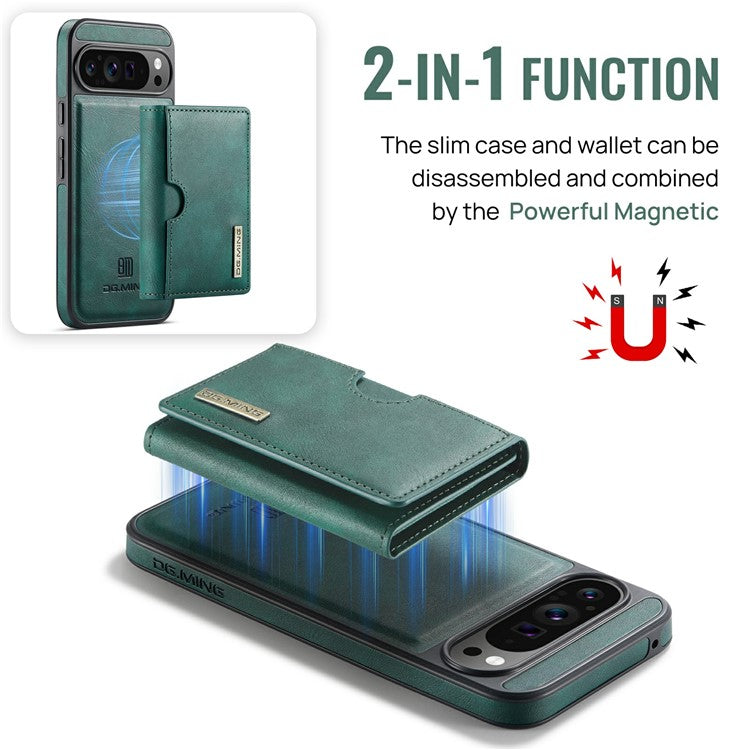 DG.MING M6 Series For Google Pixel 9 Pro XL Case Magnetic Wallet PU+PC+TPU Phone Cover - Green