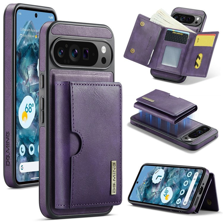DG.MING M6 Series For Google Pixel 9 Pro XL Case Magnetic Wallet PU+PC+TPU Phone Cover - Purple