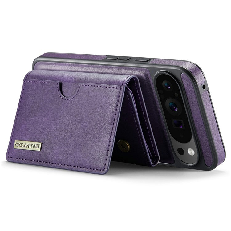 DG.MING M6 Series For Google Pixel 9 Pro XL Case Magnetic Wallet PU+PC+TPU Phone Cover - Purple