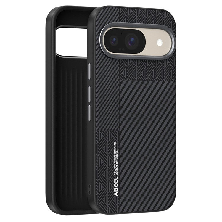 ABEEL For Google Pixel 9 / Pixel 9 Pro Case PC + TPU + Aluminum Alloy + PU Leather Phone Cover Compatible with MagSafe - Texture 1