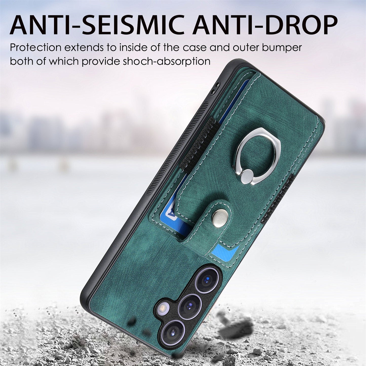For Samsung Galaxy S25 Phone Case Leather Back Cover with Card Slots Kickstand - Green