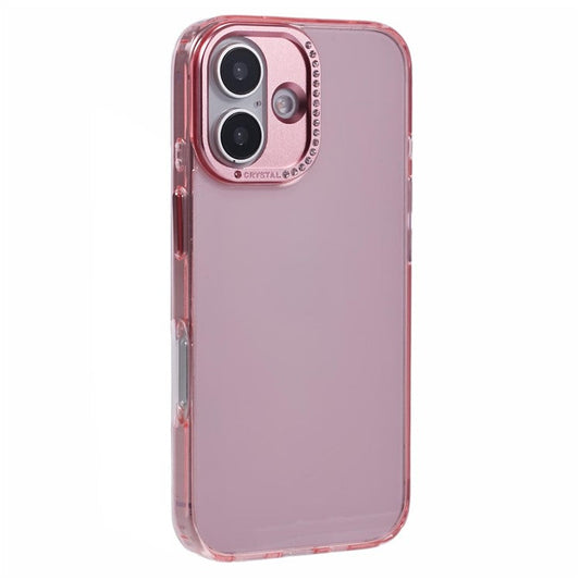 For iPhone 16 Plus Case TPU+PC Phone Back Cover Lens Frame Rhinestone Decorated - Transparent Pink