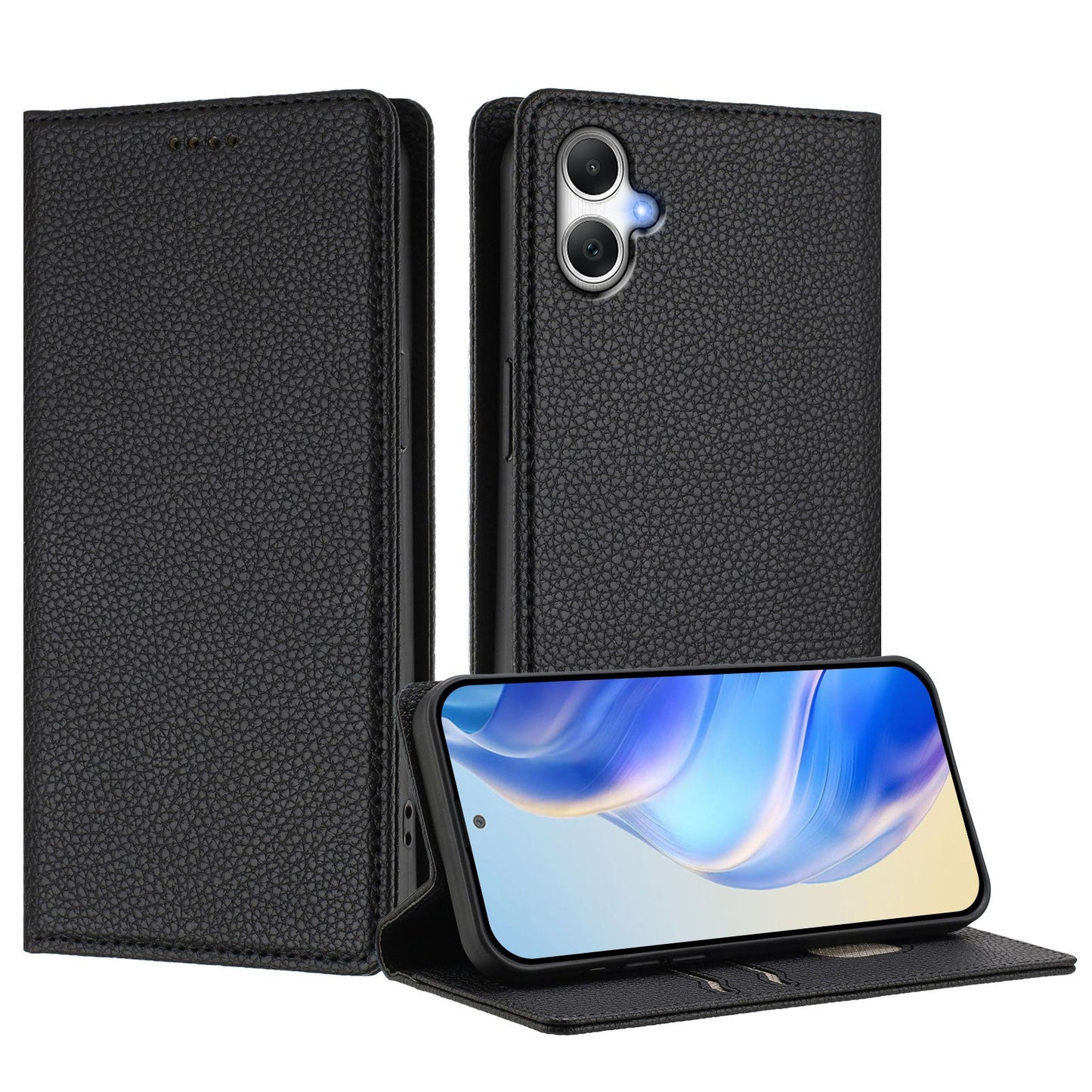 For Samsung Galaxy A05 4G Wallet Case RFID Blocking Litchi Texture Leather Mobile Cover - Black