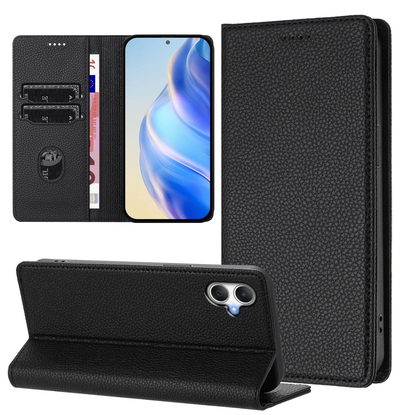 For Samsung Galaxy A05 4G Wallet Case RFID Blocking Litchi Texture Leather Mobile Cover - Black