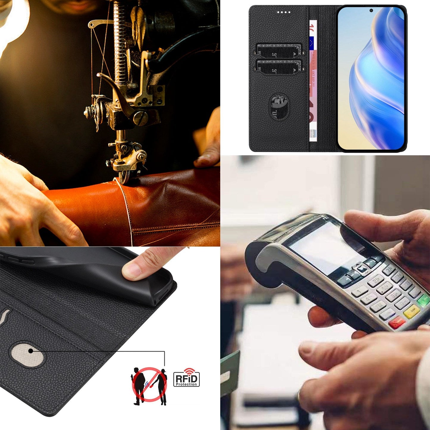 For Samsung Galaxy A05 4G Wallet Case RFID Blocking Litchi Texture Leather Mobile Cover - Black