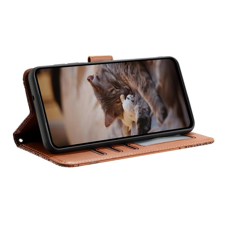 For Xiaomi Redmi Note 14 5G Case with Wrist Strap Leather Phone Cover Wall Cats Pattern - Brown