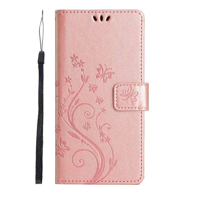 For Motorola Moto G75 5G Case PU Leather Phone Wallet Cover with Strap - Rose Gold