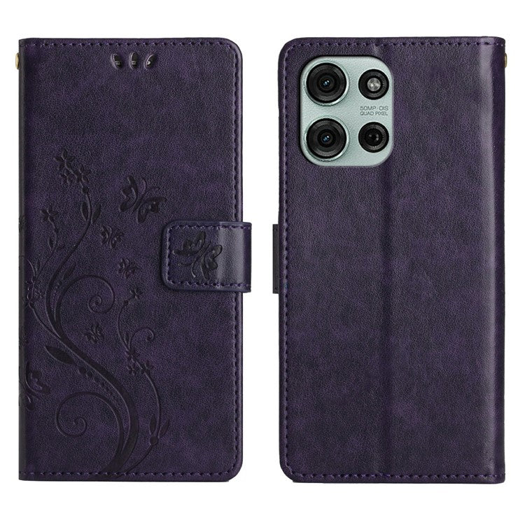For Motorola Moto G75 5G Case PU Leather Phone Wallet Cover with Strap - Dark Purple