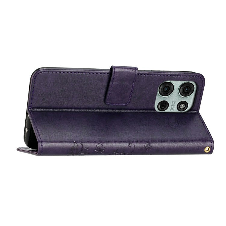 For Motorola Moto G75 5G Case PU Leather Phone Wallet Cover with Strap - Dark Purple