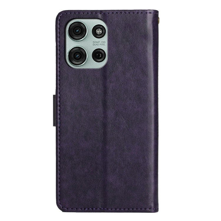 For Motorola Moto G75 5G Case PU Leather Phone Wallet Cover with Strap - Dark Purple