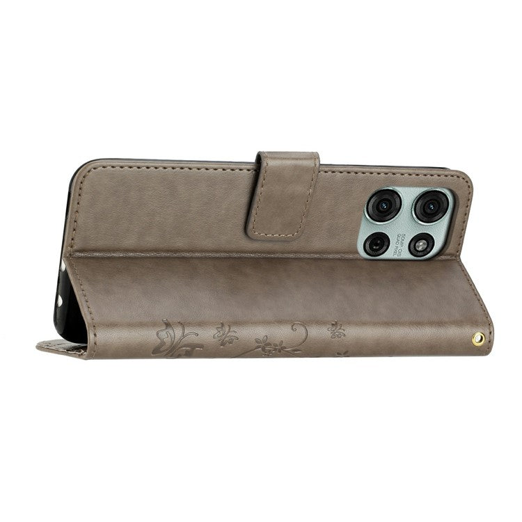 For Motorola Moto G75 5G Case PU Leather Phone Wallet Cover with Strap - Grey