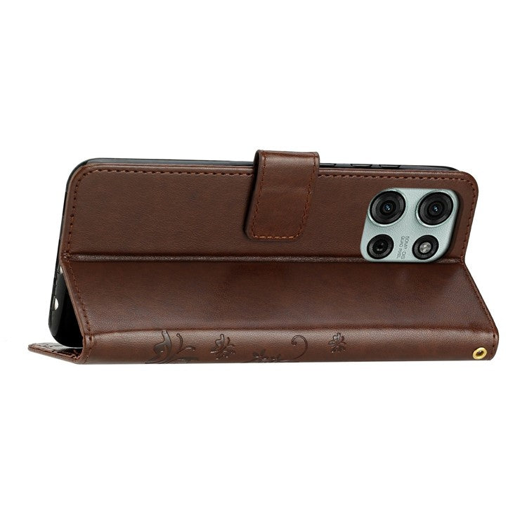 For Motorola Moto G75 5G Case PU Leather Phone Wallet Cover with Strap - Brown