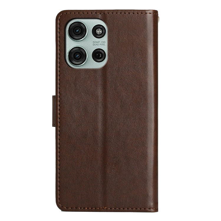 For Motorola Moto G75 5G Case PU Leather Phone Wallet Cover with Strap - Brown